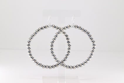 Native America Navajo Sterling Silver Peral Beaded Hoop Dangling Earring's By Isabell John.