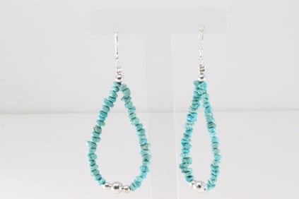 Native America Navajo Sterling Silver Turquoise / Pearl Beaded Dangling Earring's.