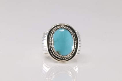 Native America Navajo Sterling Silver Turquoise Ring By Mike Smith.