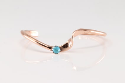 Native America Navajo Sterling Silver Copper Turquoise Bracelet Cuff By Yolanda Skeets.