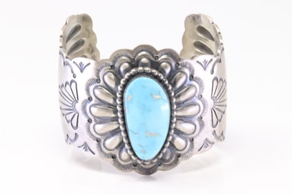 Native America Navajo Sterling Silver Turquoise Bracelet Cuff By R.B.