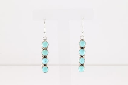 Native America Navajo Sterling Silver Kingman Turquoise Dangling Earring's By Maxine Ramirez.