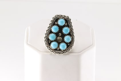 Native America Navajo Sterling Silver Turquoise Ring By Kenny Lonjose.