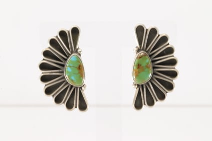 Native America Navajo Sterling Silver Kingman Turquoise Post Earring's By Geraldine James.