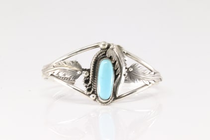 Native American Navajo Sterling Silver Turquoise Bracelet Cuff By Andrew Vandever.