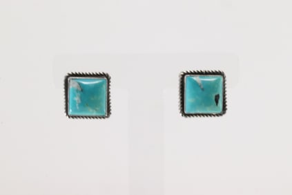 Native American Navajo Sterling Silver Kingman Post Earring's By Virginia Becneti.