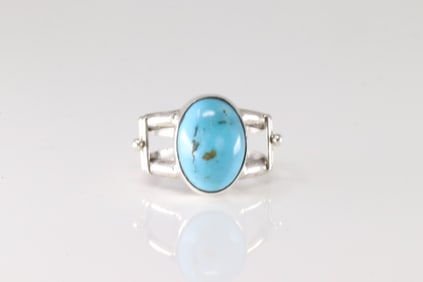 Native American Navajo Sterling Silver Turquoise Ring By Verley Betone.