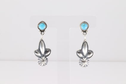Native American Navajo Sterling Silver Turquoise Post / Dangling Earring's By Judy Largo.