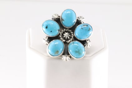 Native America Navajo Sterling Silver Kingman Turquoise Ring By Donovan Skeets.