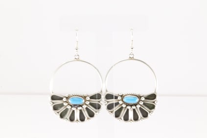 Native America Navajo Sterling Silver Kingman Turquoise Dangling Earring's By Geraldine James.
