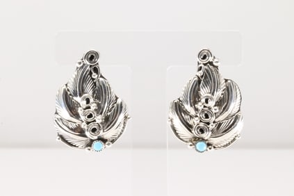 Native American Navajo Sterling Silver Turquoise Leaf Post Earring's By Darrell Morgan.