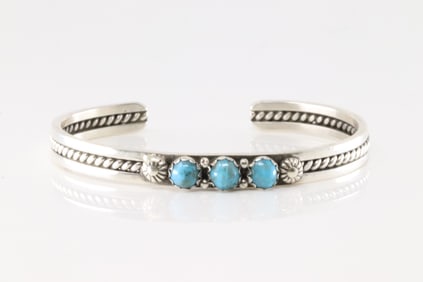 Native America Navajo Sterling Silver Turquoise Bracelet Cuff By R.King.