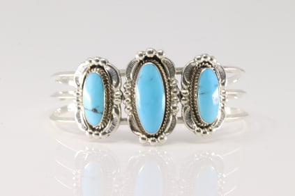 Native America Navajo Sterling Silver Turquoise Bracelet Cuff By R.B.