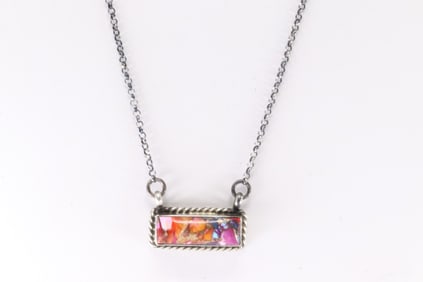 Native America Navajo Sterling Silver Turquoise Compressed Necklace By Augustine Largo.