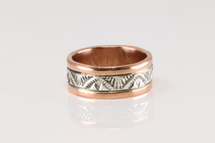 Native America Navajo Sterling Silver Copper Ring By Wylie Secatero.