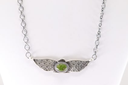 Native America Navajo Sterling Silver Sonora Gold Turquoise Bird Necklace By Mary Ann Spencer.