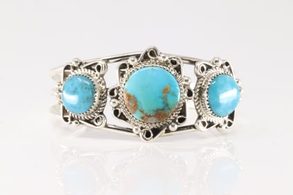 Native America Navajo Sterling Silver Kingman Turquoise Bracelet Cuff By Donovan Nez.