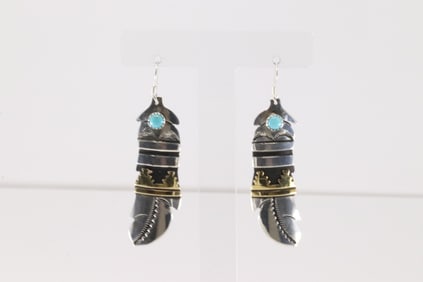 Native America Navajo Sterling Silver Turquoise Dangling Earring's By T&R Singer.