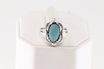 Native America Navajo Sterling Silver Turquoise Ring By Rosemary Saunders.