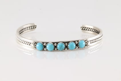 Native America Navajo Sterling Silver Turquoise Bracelet Cuff By R.King.