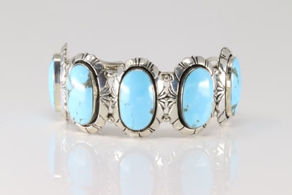 Native America Navajo Sterling Silver Turquoise Bracelet Cuff By Irvin Tsosie.