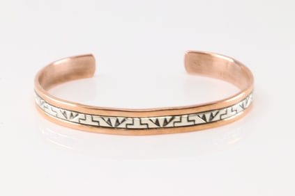 Native America Navajo Sterling Silver Copper Bracelet Cuff By Wylie Secatero.