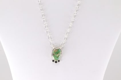 Native America Navajo Sterling Silver Sonora Gold Turquoise Necklace By Sharon McCarthy.