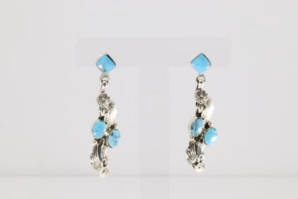 Native America Navajo Sterling Silver Turquoise Post Earring's By Loretta Delgarito.