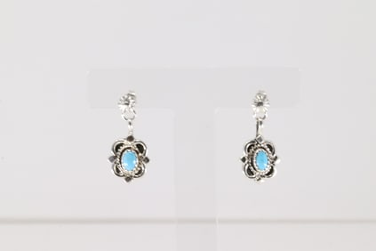 Native America Navajo Sterling Silver Turquoise Post / Dangling Earring's By Adelarae Yazzie.