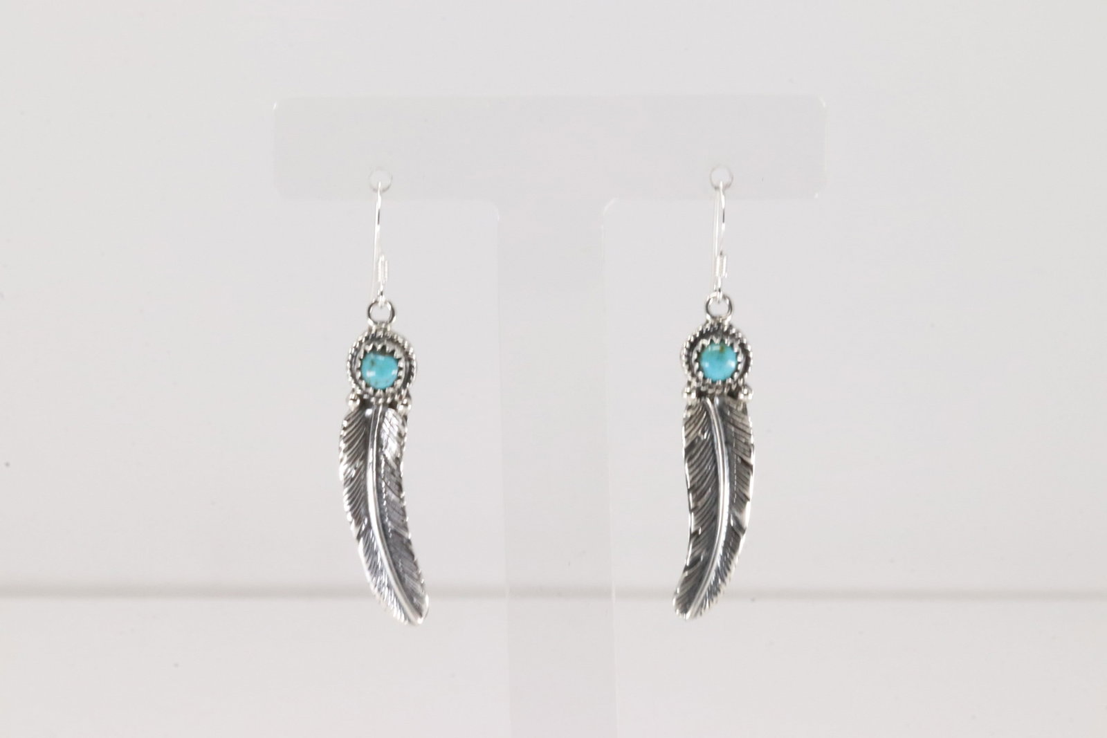 Native America Navajo Sterling Silver Turquoise Feather Dangling Earring's By Sharon McCarthy.: This is a Native America Navajo Sterling Silver Turquoise Feather Dangling Earring's By Sharon McCarthy.