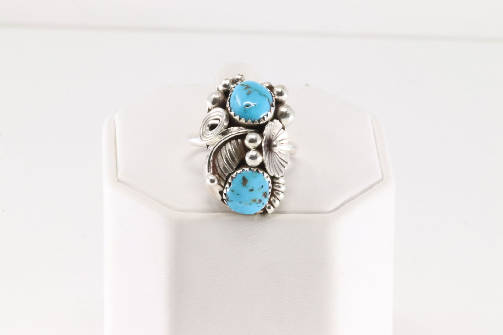 Native America Navajo Sterling Silver Turquoise Ring Floral By Max Calladitto. (1 of 4)