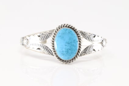 Native America Navajo Sterling Silver Turquoise Bracelet Cuff By M.