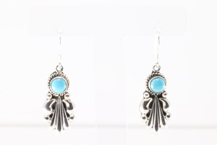 Native America Navajo Sterling Silver Turquoise Dangling Earring's By Verley Betone.