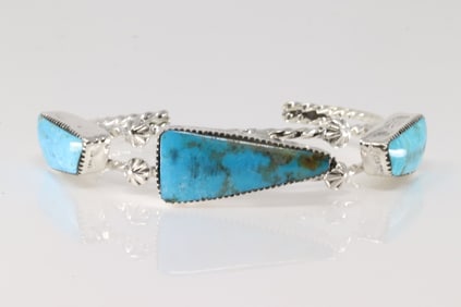 Native America Navajo Sterling Silver Turquoise Bracelet Cuff By Jimmy Garcia.