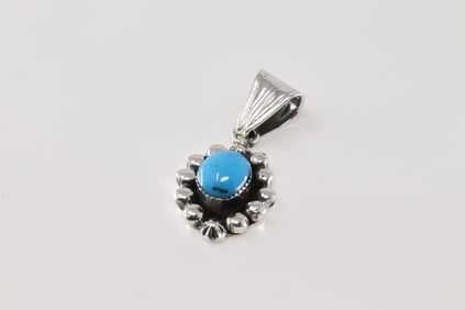 Native America Navajo Sterling Silver Turquoise Pendant By Mike Smith.
