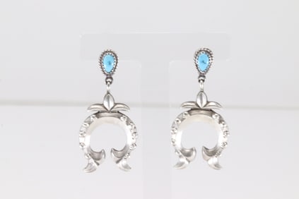 Native America Navajo Sterling Silver Turquoise Naja Post / Dangling Earring's By Annie Spencer.