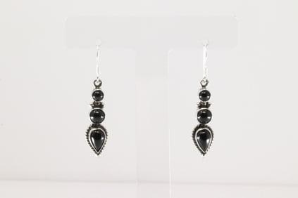Native American Navajo Sterling Silver Black Onyx Dangling Earring's By Gary Shorty.