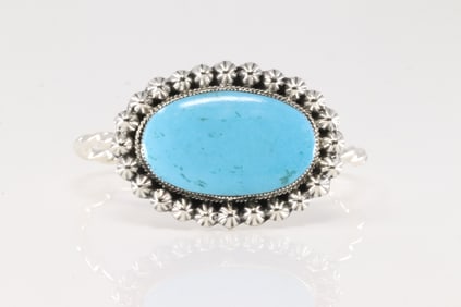 Native America Navajo Sterling Silver Turquoise Bracelet Cuff By Sadie Jim.