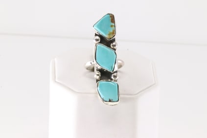 Native America Zuni Sterling Silver Kingman Turquoise By Jude Candelaria.