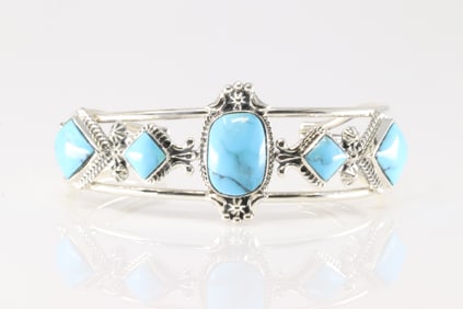 Native America Navajo Sterling Silver Turquoise Bracelet Cuff By Mike Smith.