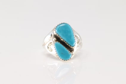 Native America Navajo Sterling Silver Turquoise Ring By M.L.