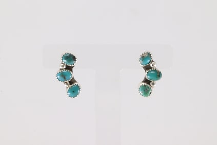 Native America Navajo Sterling Silver Kingman Turquoise Post Earring's By Maxine Ramirez.