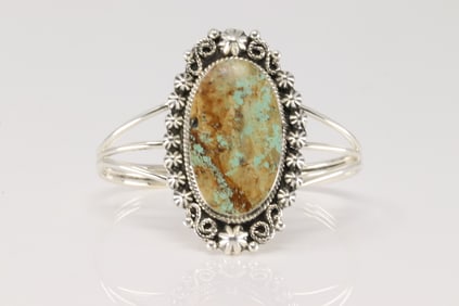 Native America Navajo Sterling Silver Turquoise Bracelet Cuff By Jennifer Cayaditto.