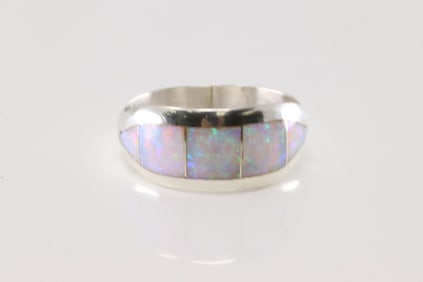 Native America Navajo Sterling Silver Opal Inlay Ring T.N.