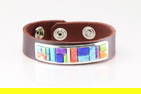 Native America Navajo Sterling Silver Multi-Color Stone Leather Bracelet By Edison Yazzie.