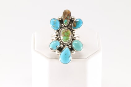 Native America Navajo Sterling Silver Kingman Turquoise Ring By S.