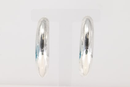 Native America Navajo Sterling Silver Stamped Hoop Earring's.