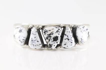 Native America Navajo Sterling Silver White Buffalo Bracelet Cuff By Augustine Largo.