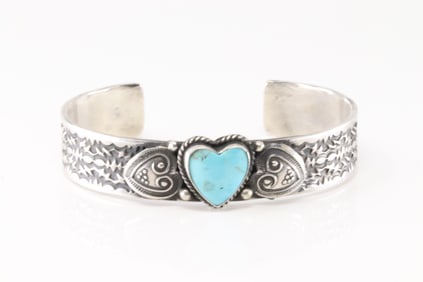 Native America Navajo Sterling Silver Turquoise Bracelet Cuff By Sunshine Reeves.