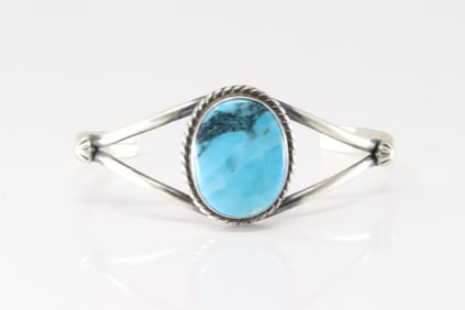 Native America Navajo Sterling Silver Campitos Turquoise Bracelet Cuff By Augustine Largo.